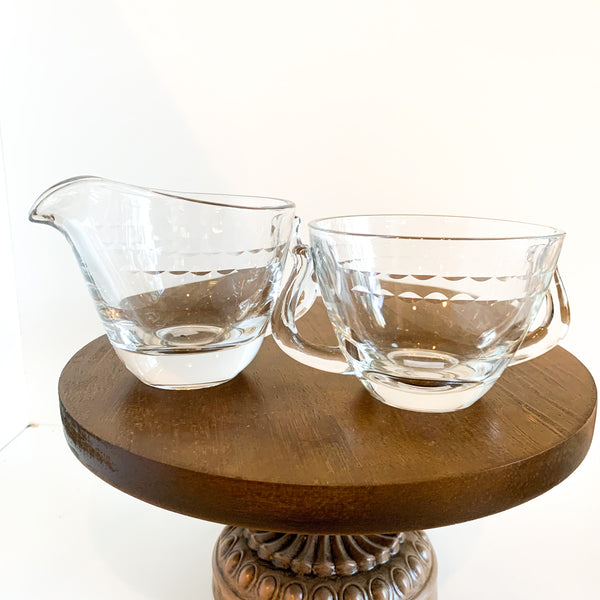 Art Deco glass cream & sugar set
