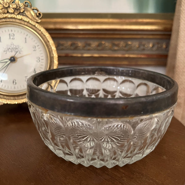 Vintage Leonard Italy Cut Crystal Glass Silver Plate Rim Candy/Nut bowl