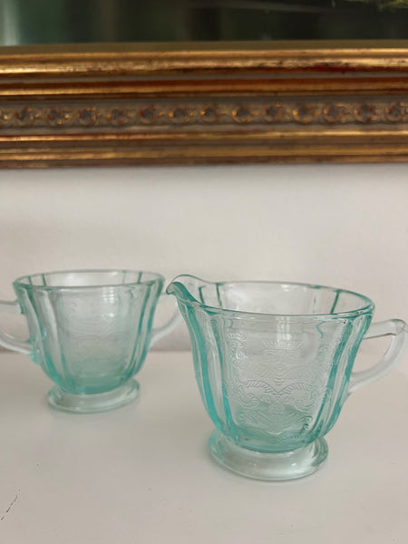 Blue Depression Cream & Sugar Set